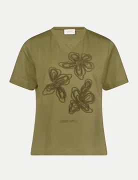 T-Shirt mit Floral-Stickerei Grün 40 - Cartoon - FashionsVida