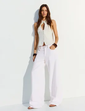 Jeans Wide Leg 40 Écru - Bershka - FashionsVida