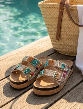 Sandalias de plataforma elegantes y casuales para mujer, best-seller, para casa y vacaciones, con cuña, suela gruesa, diamantes, lentejuelas y multic - Shein - FashionsVida