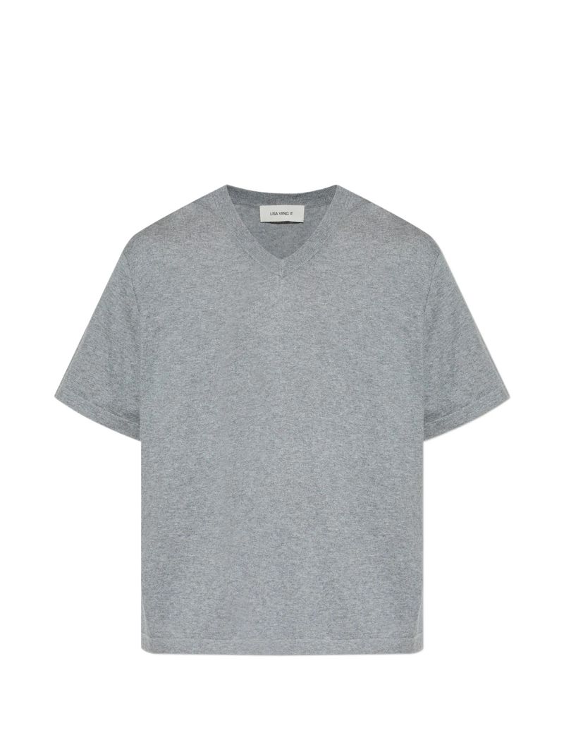Men's V-Neck Short-Sleeve T-Shirt in Cotton-Cashmere Blend