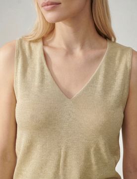 Top senza maniche con filo metallizzato e misto viscosa - oro