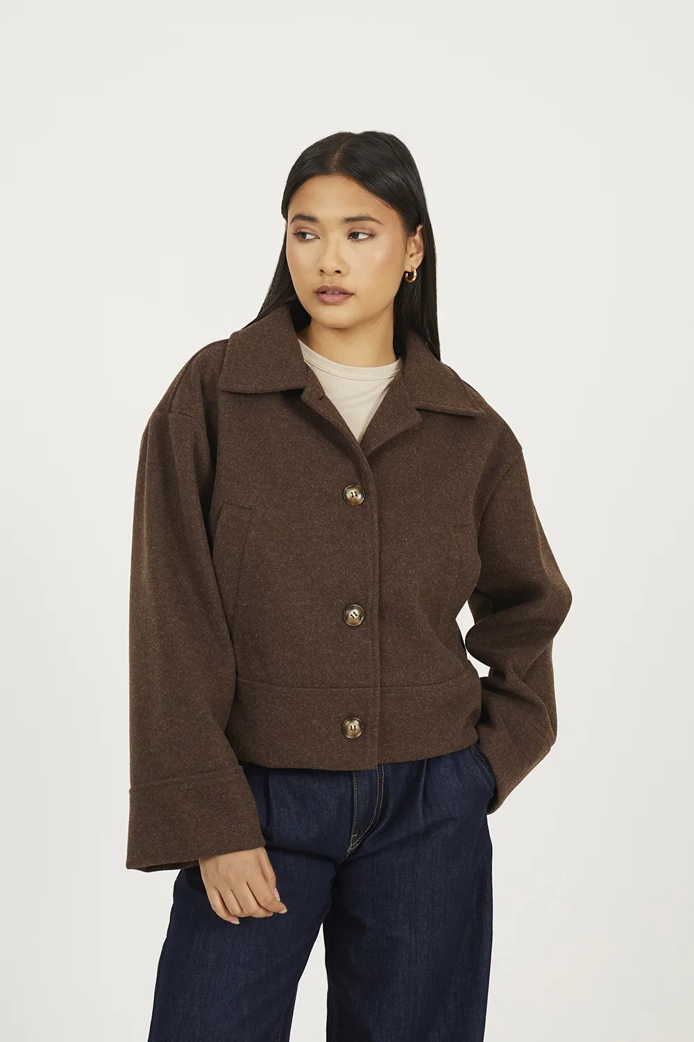 Womens Chocolate Short Collared Jacket - Size 16 Uk - Brave soul - FashionsVida