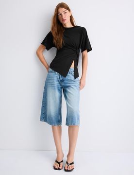 T-Shirt mit Knoten Schwarz L