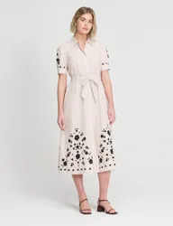 Pure Cotton Striped Midi Shirt Dress Natural Mix female