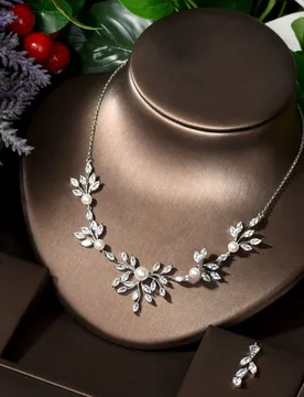 HIBRIDE Gorgeous Fashion Cubic Zircon Earrings Necklace Set For Women Leaf Design Bride Wedding Jewelry Accessories N-1261 - Aliexpress - FashionsVida