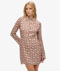 Superdry Damen Bedrucktes Mini-hemdkleid Pink - Größe: 38