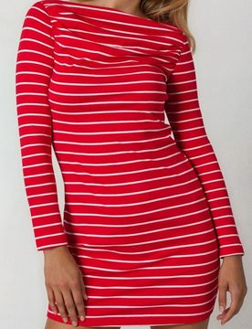 Abito a righe con scollo arricciato - multicolor