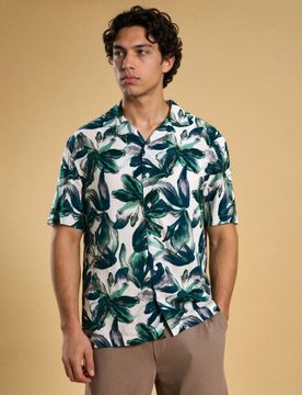Camicia in viscosa a maniche corte - verde petrolio