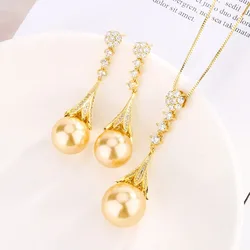Jewelry set with gold-plated pearls and elegant tassels for women16-14mmWholesale