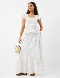 Pure Cotton Polka Dot Maxi Beach Skirt White Mix female