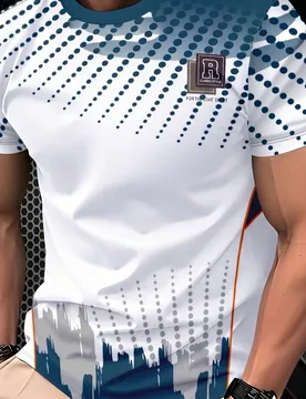Camiseta de manga corta con estampado gráfico de letra R en color contrastante para hombre, regalo para novio blanco - Shein - FashionsVida