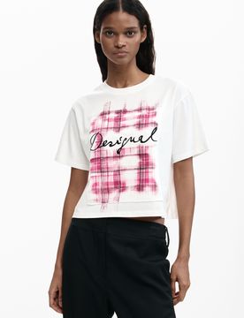 Camiseta logo cuadros, Mujer, Blanco, XS