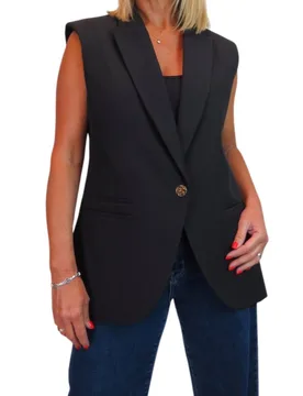Sleeveless Tailored Blazer Waistcoat - Black - Size: 16 - Paulo Due - FashionsVida