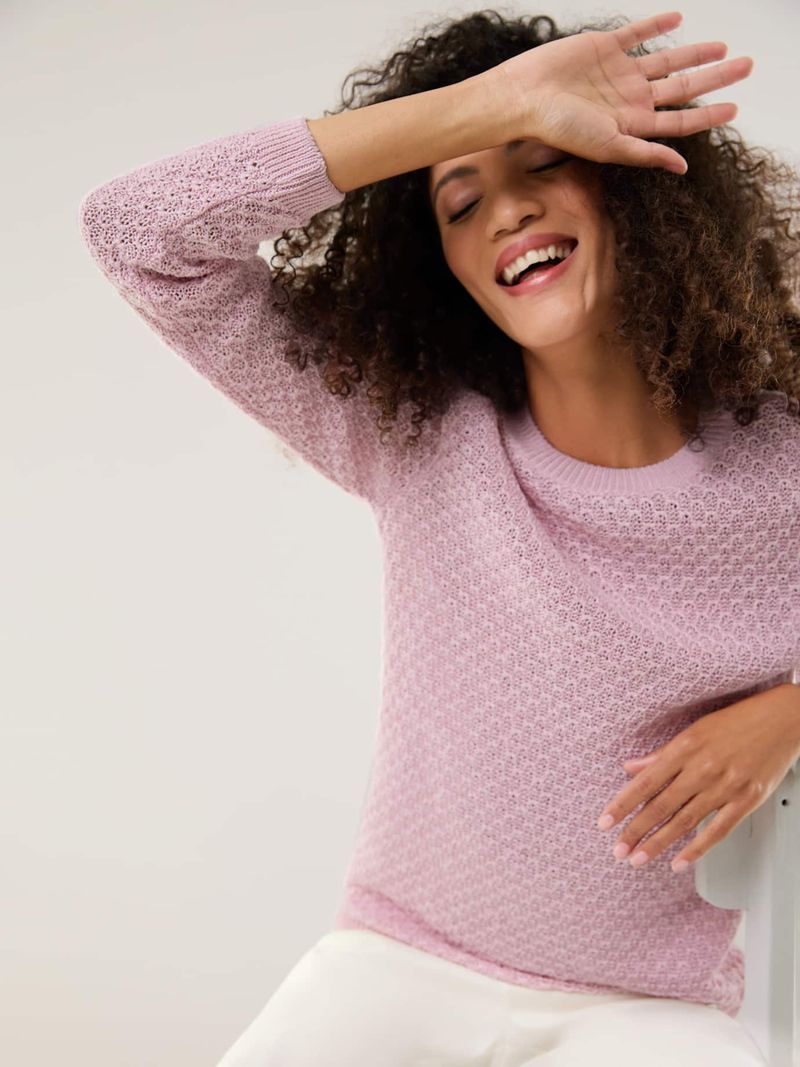 Edelgarn-Pullover Lino, normale Größen, Farbe Rosa, 44, reines Leinen italienisches Garn Damen