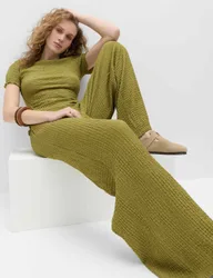 Textured Pull On Wide Leg Trousers Winter Lime female
