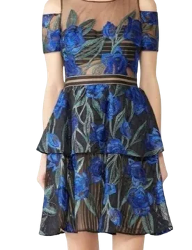 Notte Floral Embroidered Mini Dress - Marchesa - FashionsVida