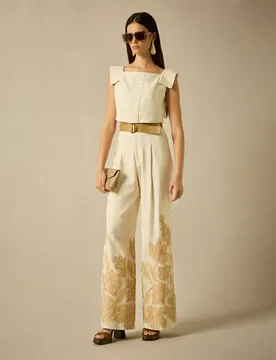 Pantalón palazzo con cenefas bordadas en el bajo - Sonia Peña - FashionsVida