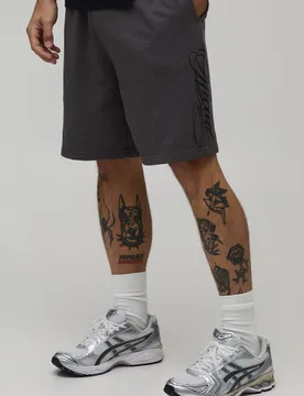 Mens Regular Fit Slogan Washed Loopback Jersey Short - Charcoal Cotton - Size X-Large - boohooMAN - FashionsVida