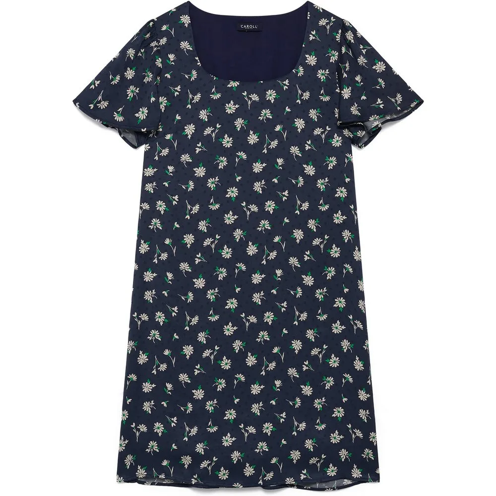 Vestido corto con mangas cortas abullonadas y estampado floral - Caroll - FashionsVida