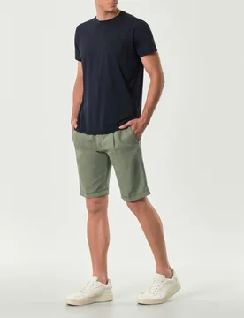Bermuda chino salvia in misto cotone e lino con una pinces - Ashki.i - FashionsVida