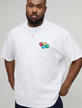 Herren Plus Oversized Plus OFCL 8-Ball Besticktes T-Shirt in Weiß White Größe 4XL