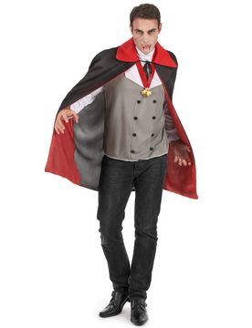 Herrenkostüm Vampir Halloween schwarz-rot-grau