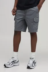 Men's Tall Skinny Fit Twill Mid Length Cargo Shorts Grey Size Large Grey L