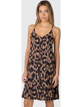 Vestido de playa corto con tirantes y estampado animal print - Massana - FashionsVida