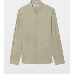 Zadig & Voltaire - Camisa de vestir de hombre de mangas largas de velo de algodón con alas bordadas