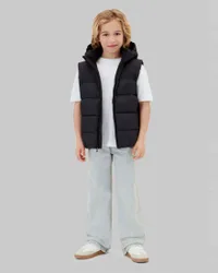 Gilet nero imbottito con cappuccio e zip frontale