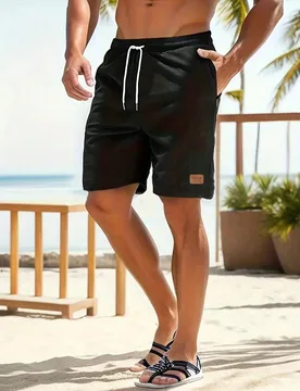 Bermudas casuales y holgadas de verano para hombre con estampado de letras y cordón en la cintura - Shein - FashionsVida
