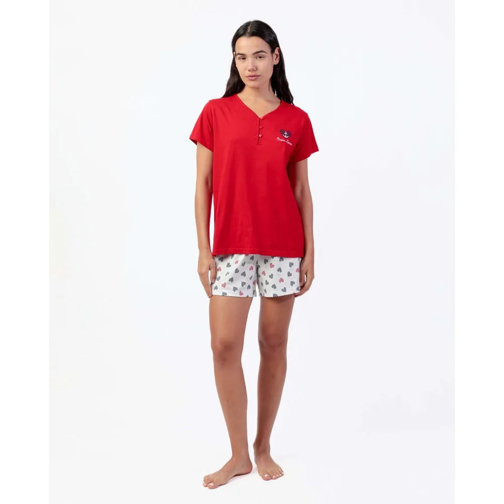 Pijama corto de mujer de punto de algodón con detalles bordados - Admas - FashionsVida
