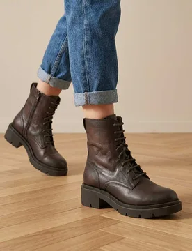 Leather Lace Up Block Heel Boots Brown female - Jones Bootmaker - FashionsVida