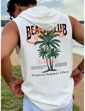Chaleco con capucha casual sin mangas con estampado para hombres Diseño exquisito Esencial de verano Combinación de moda, que muestra tu estilo - Shein - FashionsVida
