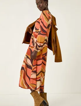 Women's Abstract Print Midi Dress in Orange Size: 12 - Orange - Size: 12 - Roman - FashionsVida