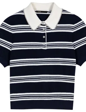 Polo de mujer de punto a rayas con seda y strass - Maje - FashionsVida