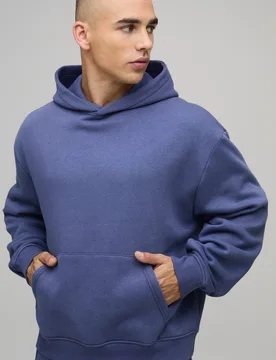 Men's Essential Oversized Boxy Hoodie Indigo Size Large Indigo L - boohooMAN - FashionsVida