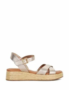 Leather Raffia Flatform Sandals Gold female - Dune london - FashionsVida