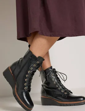 Women's Lace Up Wedge Boots In Wide E & Extra Wide EEE Fit in Black Size: 4EEE - Black - Size: 4EEE - Yours - FashionsVida