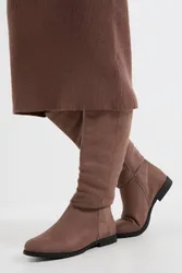 Karla Knee High Flat Boots - Taupe - Size: 5