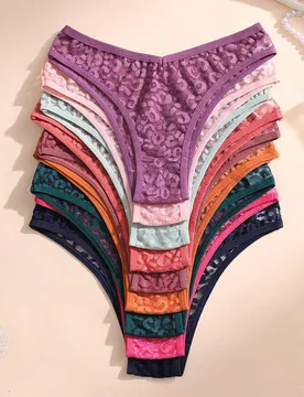 Piezas de bragas de bikini de encaje para mujer, bragas sexy de cintura en V con estampado de leopardo, lencería sin costuras, ropa interior cómoda - Shein - FashionsVida