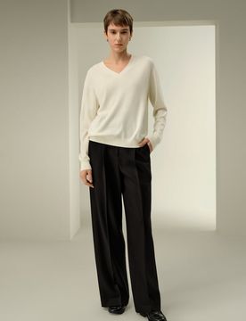 Pantaloni a Gamba Larga in Tweed Seta e Lana 38 - Eleganti e Traspiranti