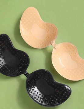 Piezas (2 negras + 2 nude) almohadillas de silicona autoadhesivas invisibles para sujetador, copas de sujetador sin tirantes y sin espalda con efecto