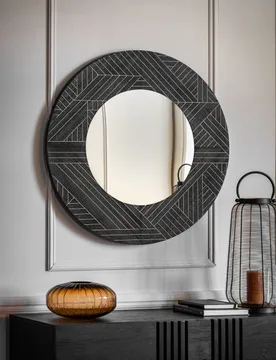 Kakuda Large Round Wall Mirror Black - Gallery Direct - FashionsVida