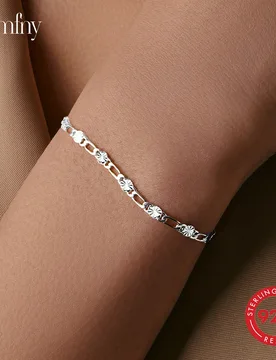 Pulsera de cadena de mosaico de plata de ley 925 elegante y única de estilo hip-hop - Shein - FashionsVida