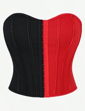 Top Corsé de Color Dividido Rojo & Negro, Escote Corazón Bustier sin Tirantes con Cierre de Gancho & Ojo, Corsé Ajustador de Cintura para Mujeres, - Shein - FashionsVida