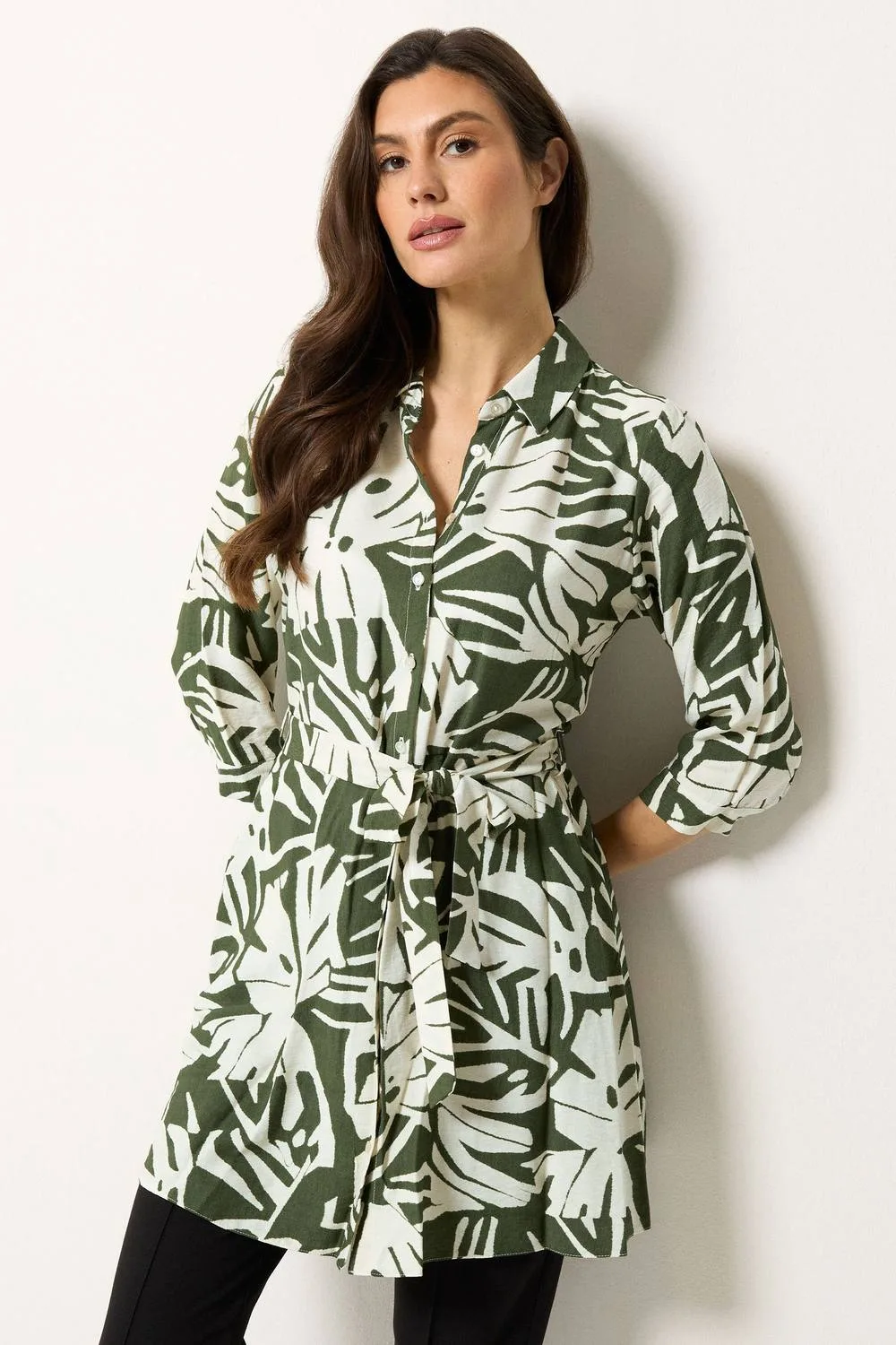 Leaf Print Tunic Shirt - Multicolor - Size: 18 - M&Co - FashionsVida