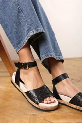 Women's 'Brissa' Cut Out Strap Sandals with Buckle Ankle Closure in Black Size: 6 - Black - Size: 6