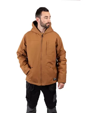 Hooded Sherpa Lined Mens Bronze Fleece Jacket Cotton - Size Small - Caterpillar - FashionsVida