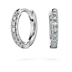 Orecchini a cerchio Eternity, Diamanti creati in laboratorio 0,1 ct tw, Forma rotonda, Piccoli, Oro bianco 18 K OS